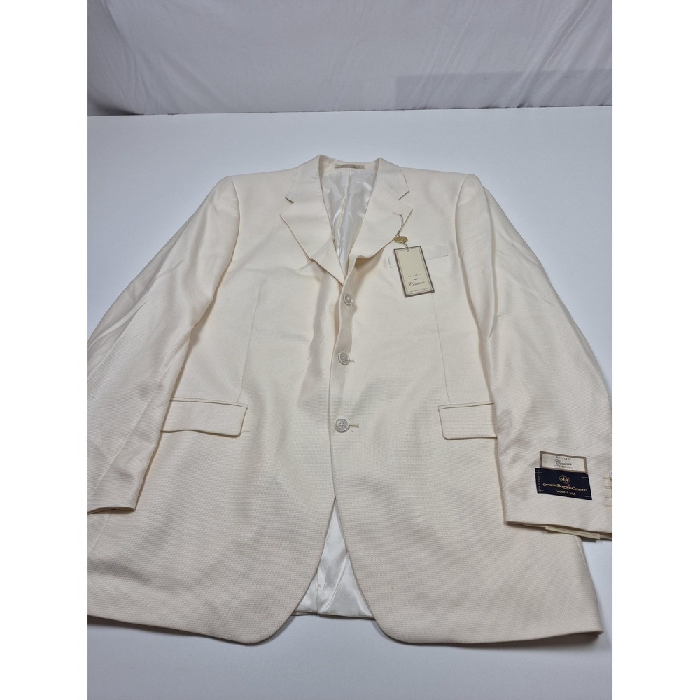 Peerless Couture International Suit Jacket Mens 46 Long White Wool Silk NWT FLAW